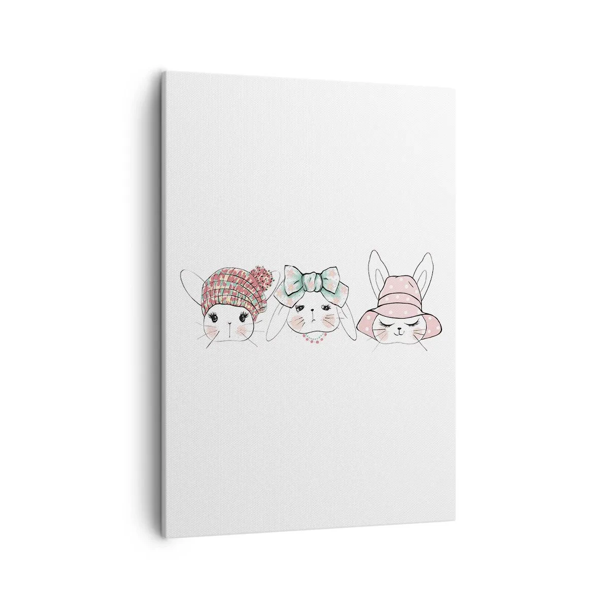 Obraz na płótnie - Minimalistyczne ilustracje królików z dodatkami - 50x70cm - Zamyślona, smutna, zadowolona - Nowoczesna dekoracja ścienna do salonu, kuchni i sypialni ARTTOR