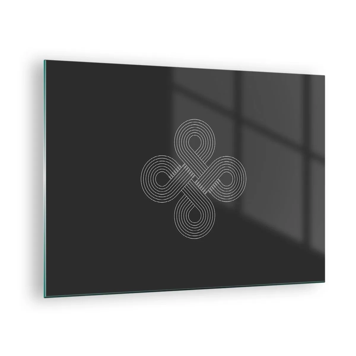 Obraz na szkle - Minimalistyczny biały symbol celtycki na czarnym tle - 70x50cm - W duchu celtyckim - Nowoczesna dekoracja ścienna do salonu i sypialni ARTTOR