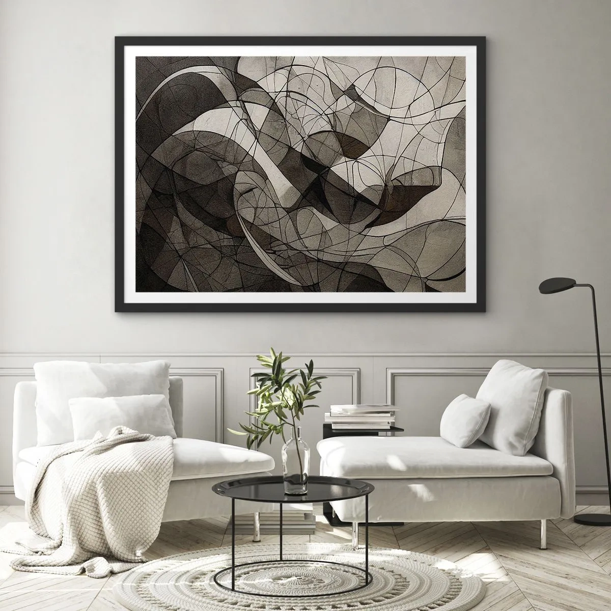 Plakat w czarnej ramie - Abstrakcyjny wzór w brązowych i ziemistych tonach - 70x50cm - Cyrkulacja barw ziemi - Nowoczesna dekoracja ścienna do salonu i sypialni ARTTOR