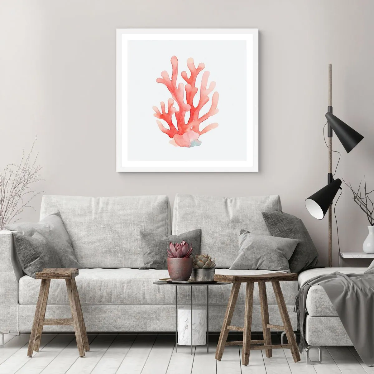 Plakat w białej ramie - Koral koloru koralowego - 60x60 cm