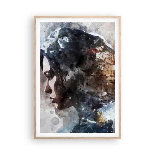 Plakat w ramie jasny dąb - Opowieść o dziewczynie z miastem w tle - 70x100 cm