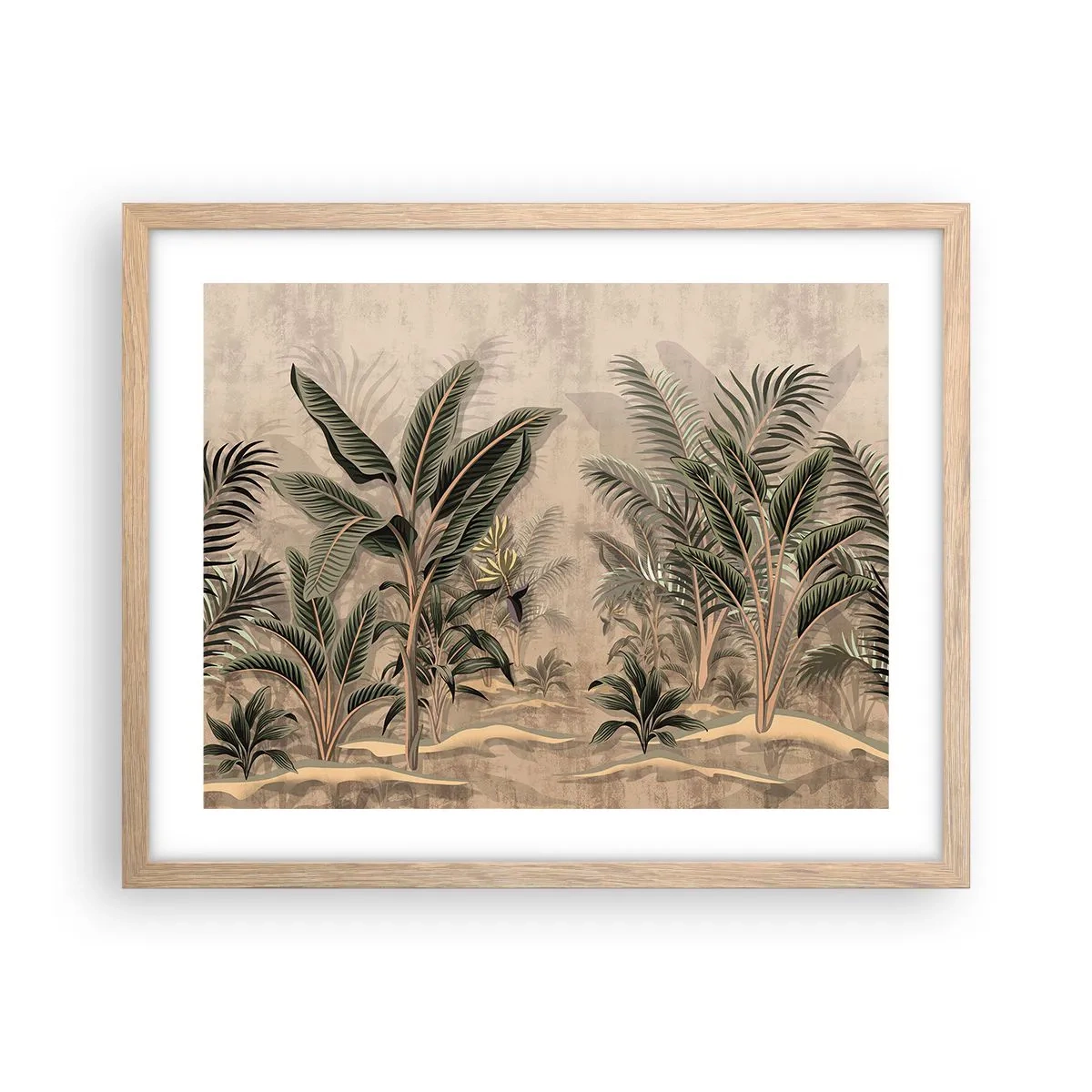 Plakat w ramie jasny dąb - Rycina w kolonialnym stylu - 50x40 cm