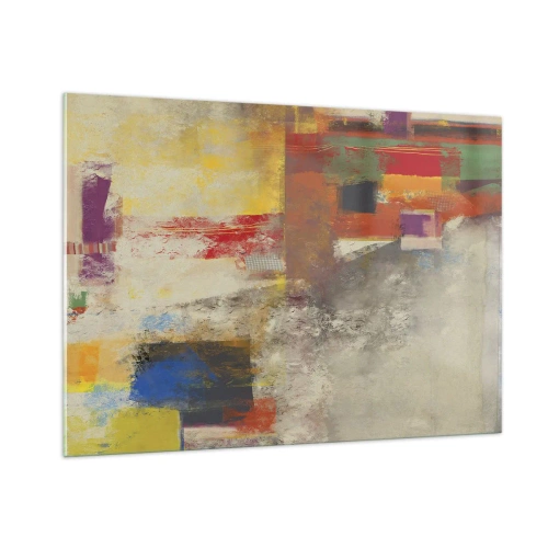 Obraz na szkle - Kolorowa abstrakcja z geometrycznymi kształtami - 100x70cm - Geometria barw - Nowoczesna dekoracja ścienna do salonu, kuchni i sypialni ARTTOR