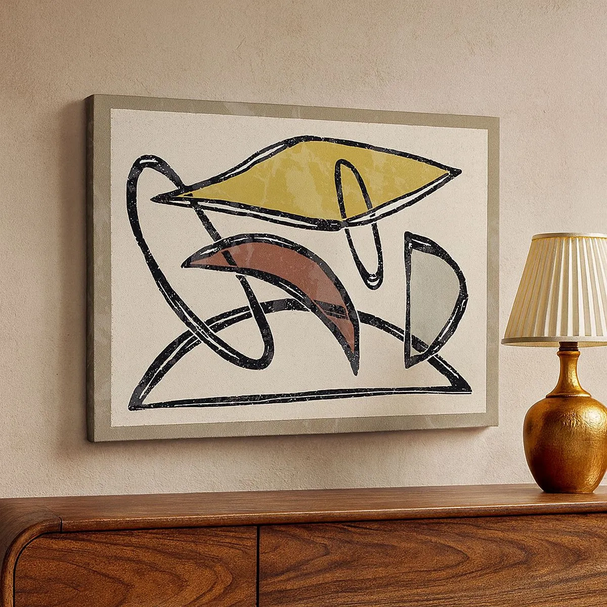 Obraz na płótnie - Abstrakcja z geometrycznymi kształtami i stonowaną kolorystyką - 70x50cm - Piony i poziomy - Nowoczesna dekoracja ścienna do salonu i sypialni ARTTOR