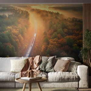 Fototapeta Premium Canvas - Jesienna podróż - Transport Kolejowy, Krajobraz Górski, Pociąg Pasażerski - 150x105 cm