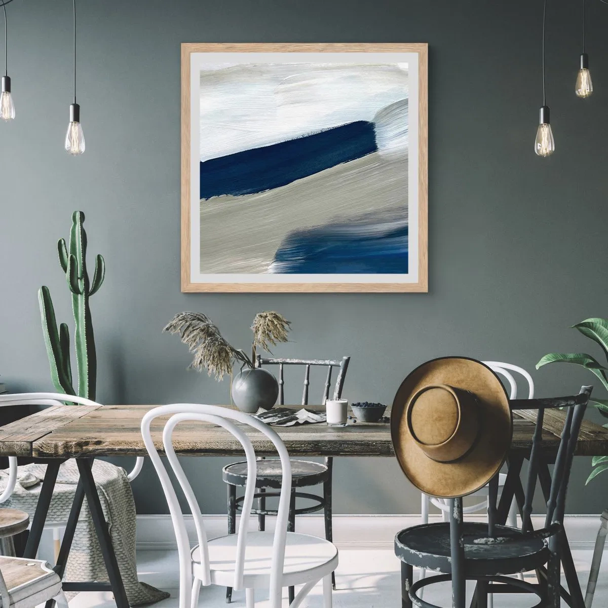 Plakat w ramie jasny dąb - Spotkanie z bielą - 50x50 cm