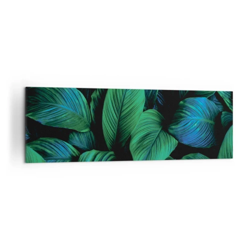 Obraz na płótnie - Zielone liście w minimalistycznym stylu - 160x50cm - W zielonym tłumie - Nowoczesna dekoracja ścienna do salonu i sypialni ARTTOR
