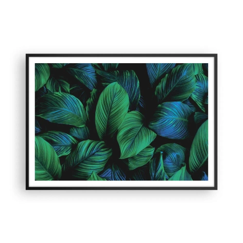 Plakat w czarnej ramie - Zielone liście w minimalistycznym stylu - 100x70cm - W zielonym tłumie - Nowoczesna dekoracja ścienna do salonu i sypialni ARTTOR