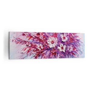 Obraz na płótnie - Kolorowy bukiet kwiatów w różowych i fioletowych tonacjach - 160x50cm - Niewinność i namiętność  - Nowoczesna dekoracja ścienna do salonu i sypialni ARTTOR