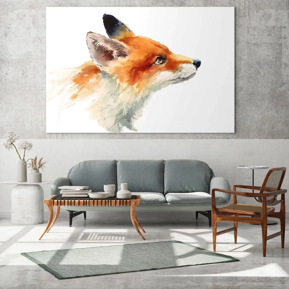 Obraz na szkle - Akwarelowa ilustracja lisa patrzącego w dal - 100x70cm - Ostrożności nigdy za wiele - Nowoczesna dekoracja ścienna do salonu, kuchni i sypialni ARTTOR