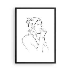 Plakat w czarnej ramie - Minimalistyczna linia kobiecej sylwetki na białym tle - 50x70cm - Akt: zmysłowe misterium - Nowoczesna dekoracja ścienna do salonu i sypialni ARTTOR