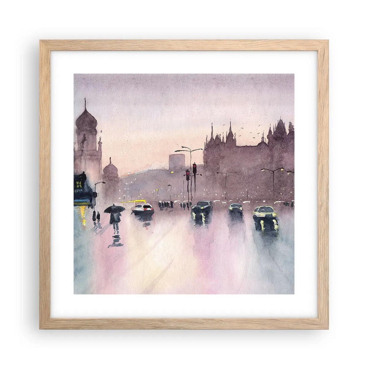 Plakat w ramie jasny dąb - W deszczowej mgiełce - 40x40 cm