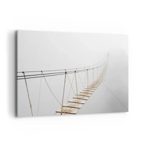 Obraz na płótnie - Wiszący most we mgle z perspektywy minimalizmu - 120x80cm - Dokąd cię zaprowadzi? - Nowoczesna dekoracja ścienna do salonu, kuchni i sypialni ARTTOR