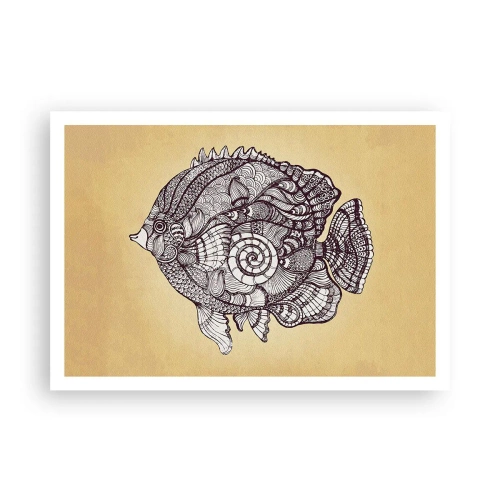 Plakat - Dekoracyjna ryba w stylu rysunku z wzorami - 100x70cm - Z oceanu ornamentów - Nowoczesna dekoracja ścienna do salonu i sypialni ARTTOR