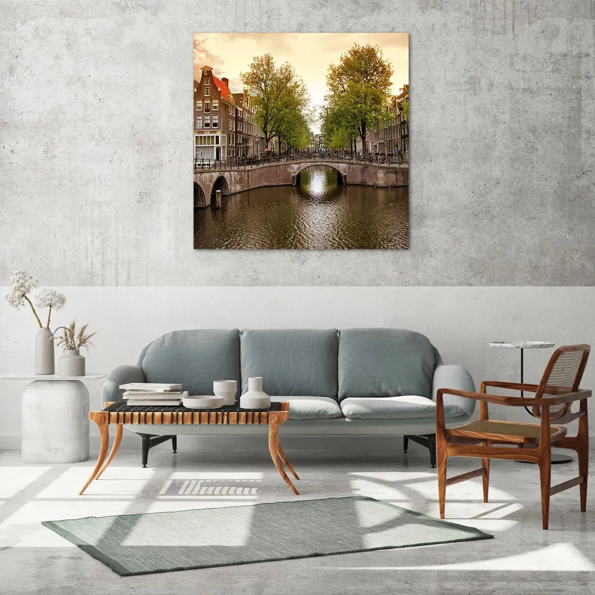 Obraz na szkle - Łodzią czy rowerem? - 30x30 cm