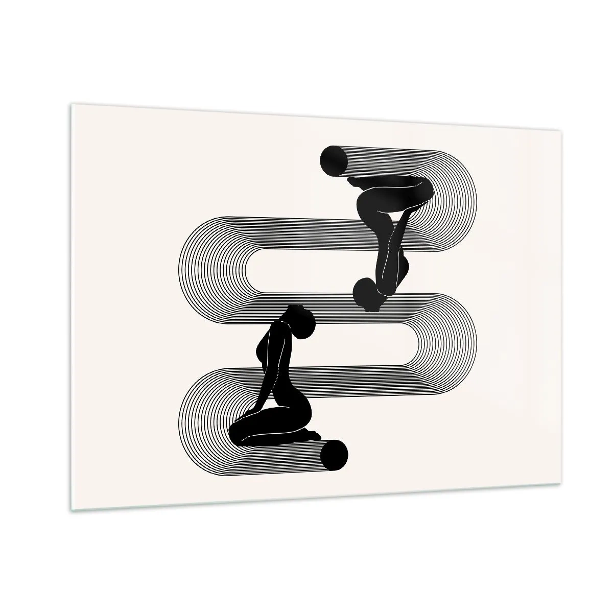 Obraz na szkle - Minimalistyczne kobiece sylwetki z graficznym motywem linii - 100x70cm - Zmysłowa symetria - Nowoczesna dekoracja ścienna do salonu, kuchni i sypialni ARTTOR