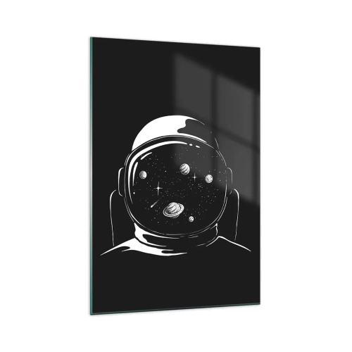 Obraz na szkle - Astronautyczny hełm z widokiem na kosmos w minimalistycznym stylu - 70x100cm - Niezły widok - Nowoczesna dekoracja ścienna do salonu i sypialni ARTTOR