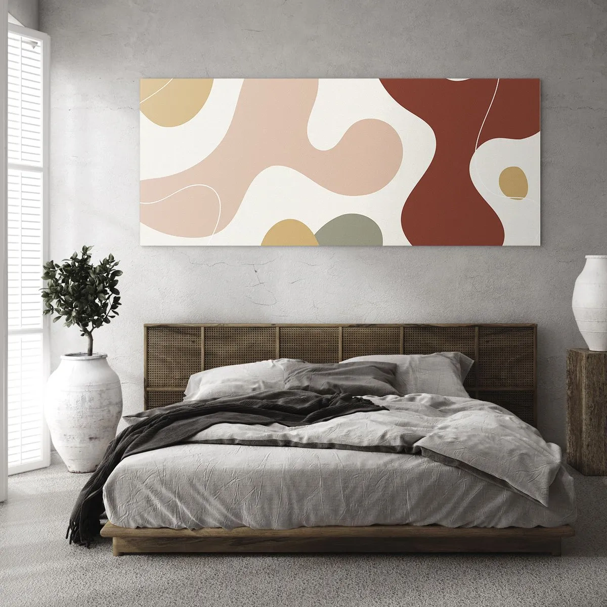 Obraz na szkle - Abstrakcyjna kompozycja w pastelowych odcieniach z dynamicznymi kształtami - 120x50cm - Esy czy floresy? - Nowoczesna dekoracja ścienna do salonu i sypialni ARTTOR