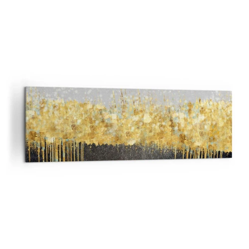 Obraz na płótnie - Abstrakcyjna kompozycja w odcieniach złota i czerni - 160x50cm - W głąb i ku górze - Nowoczesna dekoracja ścienna do salonu i sypialni ARTTOR