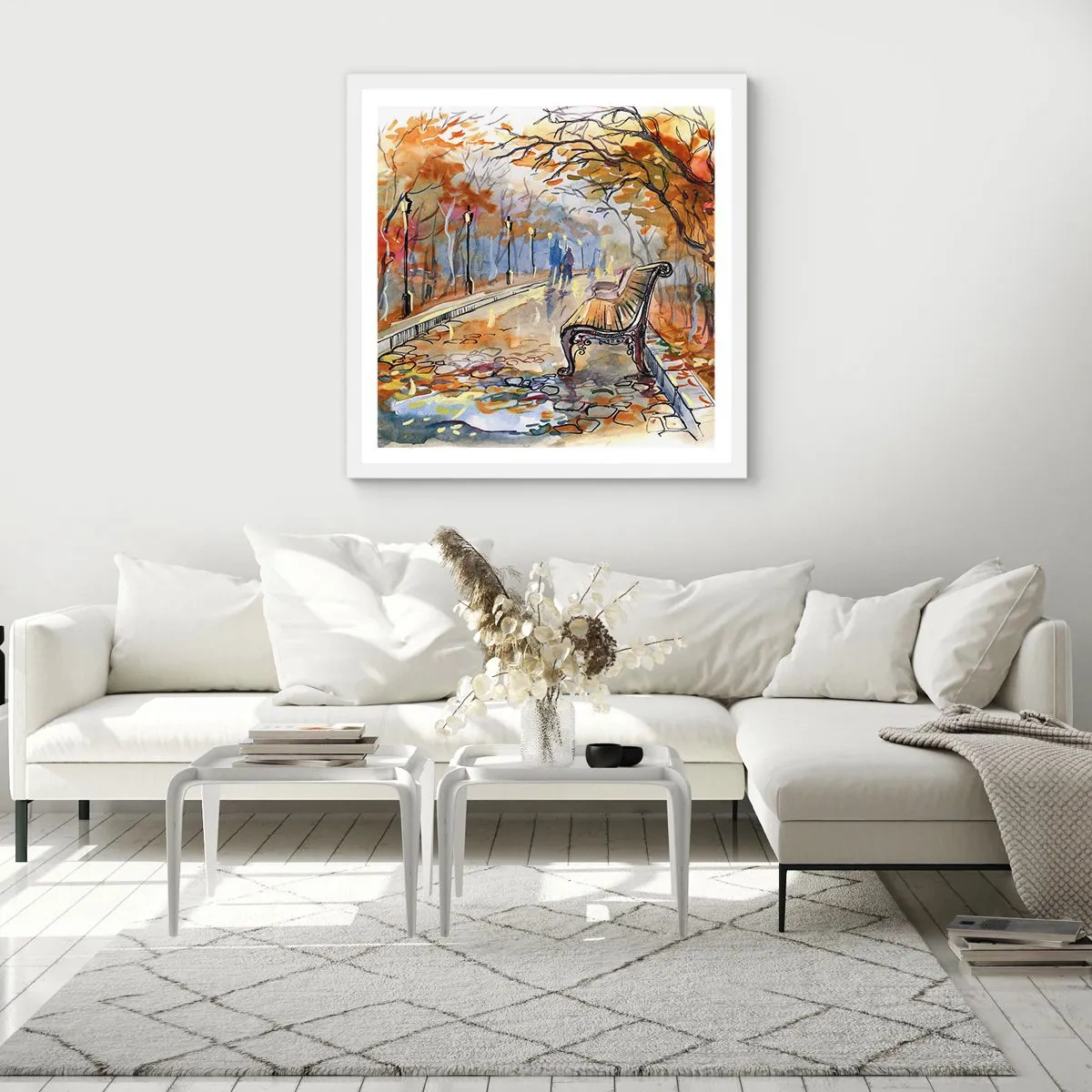 Plakat w białej ramie - Razem powędrować w jesień - 60x60 cm