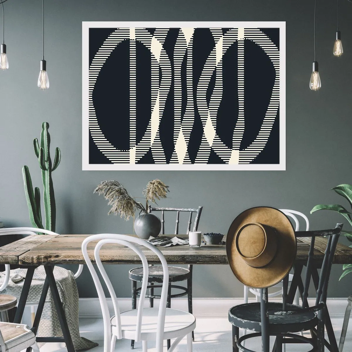 Plakat - Geometryczne linie w jasnych odcieniach na ciemnym tle - 100x70cm - Próba przełamania ciemności - Nowoczesna dekoracja ścienna do salonu i sypialni ARTTOR