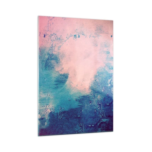 Obraz na szkle - Abstrakcyjne połączenie błękitu i pudrowego różu z fakturą - 50x70cm - Błękitne objęcia - Nowoczesna dekoracja ścienna do salonu, kuchni i sypialni ARTTOR