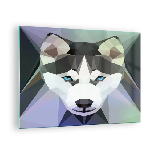 Obraz na szkle - Geometria wilka w nowoczesnym stylu - 70x50cm - Wspomnienie śniegów północy - Nowoczesna dekoracja ścienna do salonu i sypialni ARTTOR