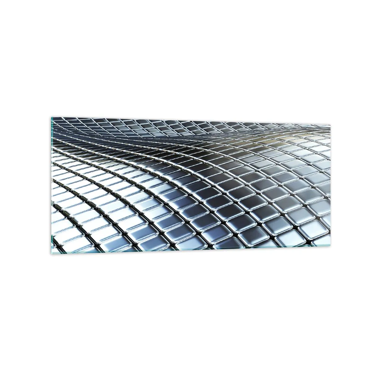 Obraz na szkle - Nowoczesna struktura z metalicznych kwadratów - 120x50cm - Metaliczna srebrna fala - Nowoczesna dekoracja ścienna do salonu i sypialni ARTTOR