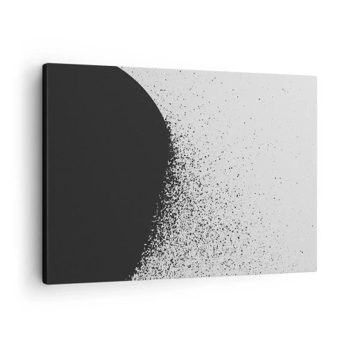 Obraz na płótnie - Abstrakcyjny wzór z czarnymi cząstkami na jasnym tle - 70x50cm - Ruch cząsteczek - Nowoczesna dekoracja ścienna do salonu i sypialni ARTTOR