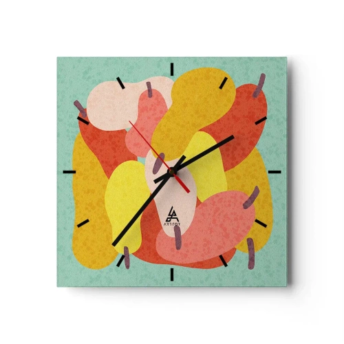 Zegar ścienny - Kolorowe abstrakcyjne gruszki na tle zielonym - 30x30cm - Spróbuj letniego słońca - Nowoczesna dekoracja ścienna do salonu i sypialni ARTTOR