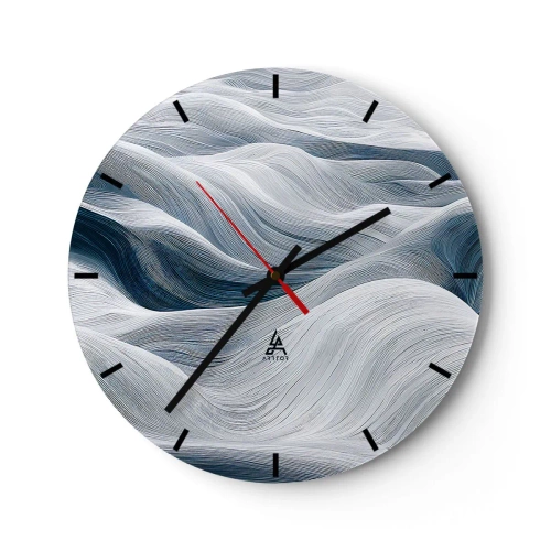Zegar ścienny - Graficzne, faliste linie w biało-błękitnej tonacji - 30x30cm - Biało-błękitne fale - Nowoczesna dekoracja ścienna do salonu, kuchni i sypialni ARTTOR