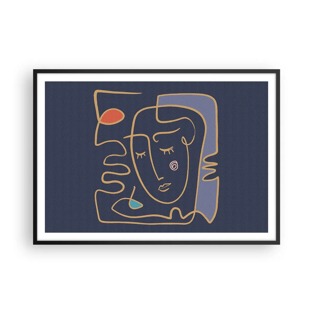 Plakat w czarnej ramie - Abstrakcyjny portret twarzy w minimalistycznym stylu - 100x70cm - W zamyśleniu - Nowoczesna dekoracja ścienna do salonu i sypialni ARTTOR