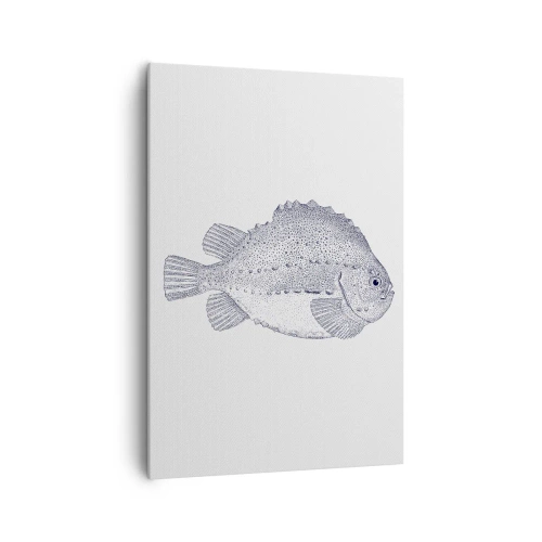 Obraz na płótnie - Czarno-biały rysunek ryby na białym tle w stylu minimalistycznym - 70x100cm - Do albumu przyrodnika - Nowoczesna dekoracja ścienna do salonu i sypialni ARTTOR