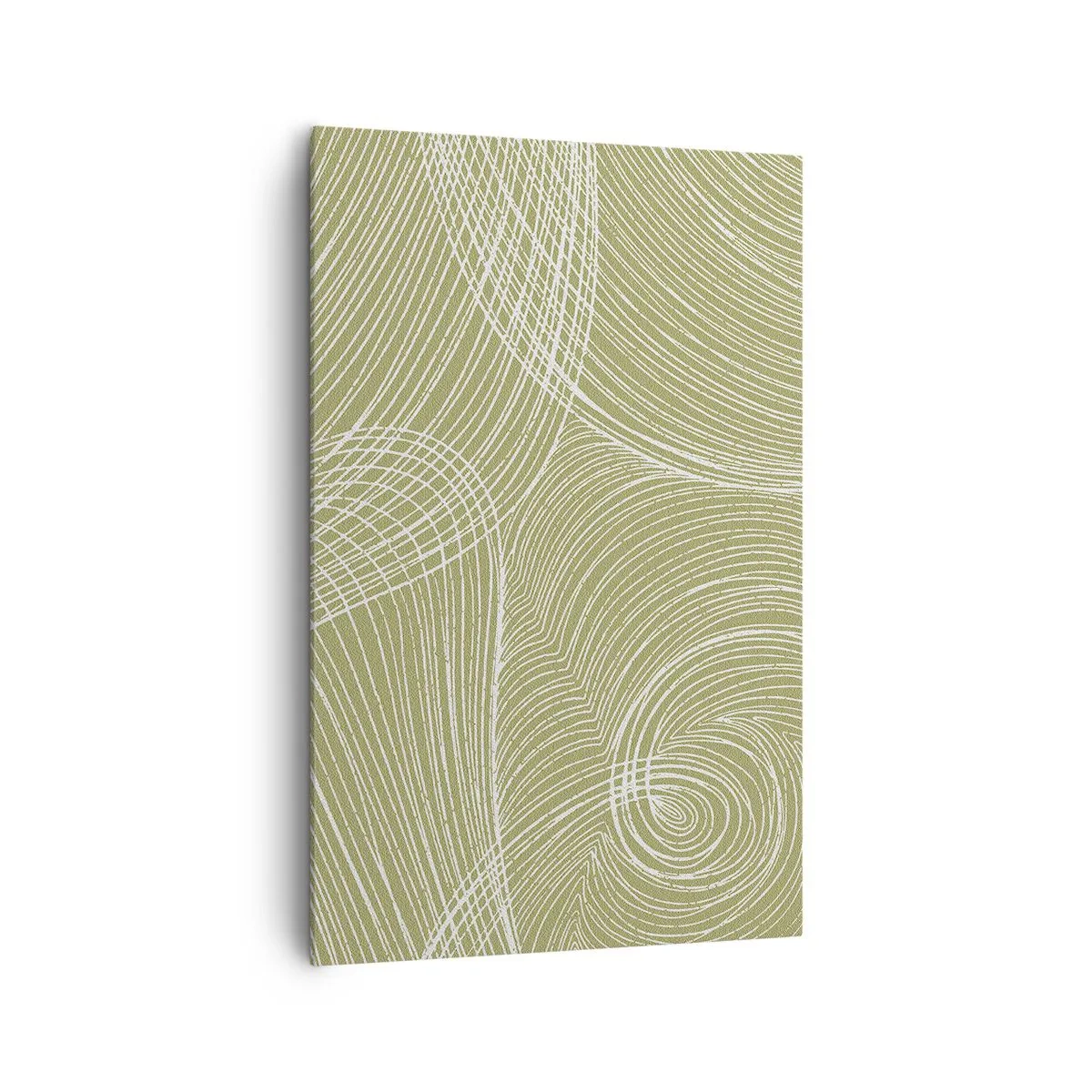 Obraz na płótnie - Zielono-białe linie w abstrakcyjnej kompozycji - 80x120cm - Abstrakcja misterna w bieli - Nowoczesna dekoracja ścienna do salonu i sypialni ARTTOR
