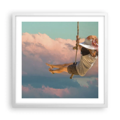 Plakat w białej ramie - Zabawa w obłokach - 50x50 cm