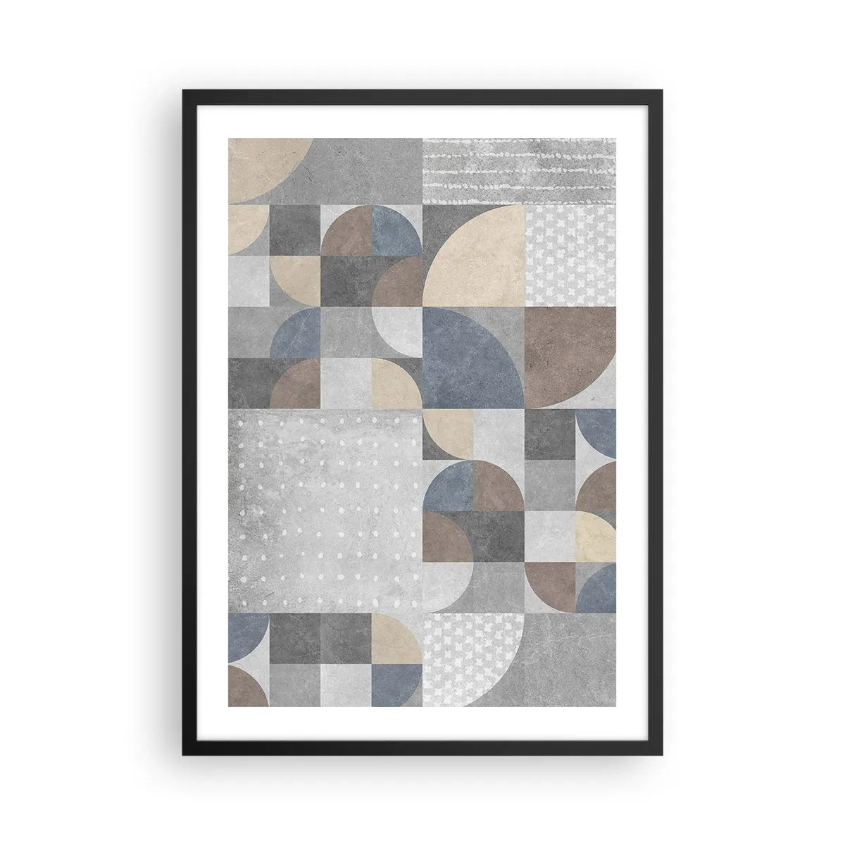 Plakat w czarnej ramie - Geometryczny wzór w odcieniach szarości i niebieskiego - 50x70cm - Ceramiczna fantazja - Nowoczesna dekoracja ścienna do salonu i sypialni ARTTOR