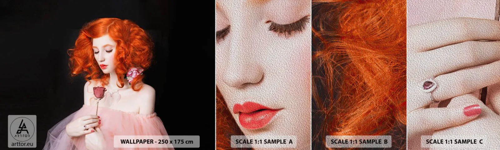 Fototapeta Próbka Premium Sand - W barokowym stylu - Kobieta, Modelka, Róża - 100x30 cm