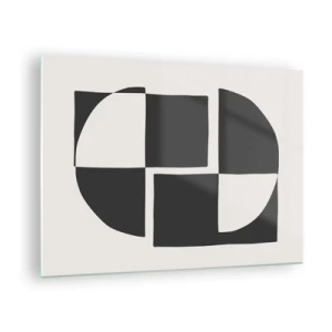 Obraz na szkle - Geometryczna kompozycja czarno-białych kształtów - 70x50cm - Antyteza – synteza - Nowoczesna dekoracja ścienna do salonu i sypialni ARTTOR