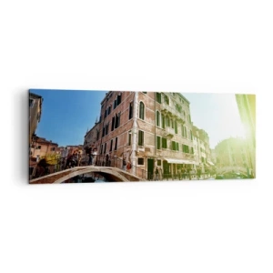 Obraz na płótnie - Most i kanał w Wenecji z historyczną architekturą - 140x50cm - Wenecja - Amore Mio - Nowoczesna dekoracja ścienna do salonu i sypialni ARTTOR