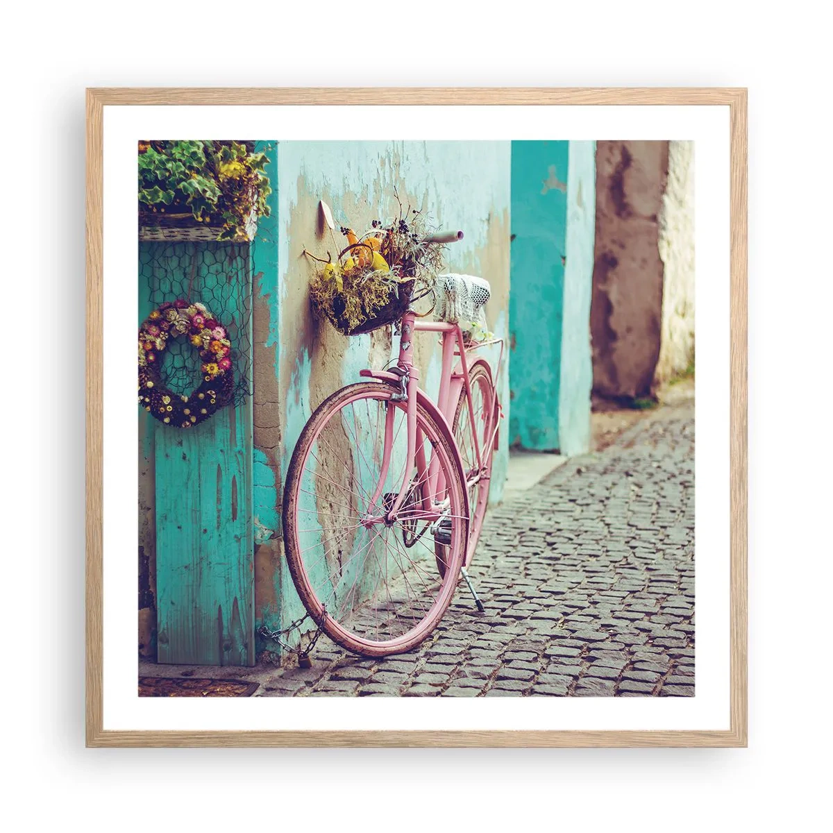 Plakat w ramie jasny dąb - Zaraz wracam - 60x60 cm