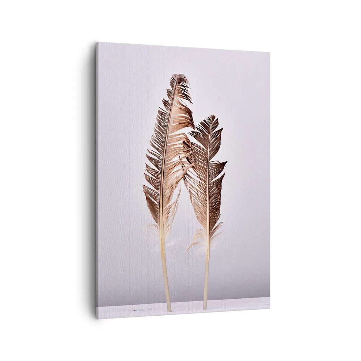 Obraz na płótnie - Dwie brązowe pióra na jasnym tle - 50x70cm - Przeciw nicości - Nowoczesna dekoracja ścienna do salonu, kuchni i sypialni ARTTOR