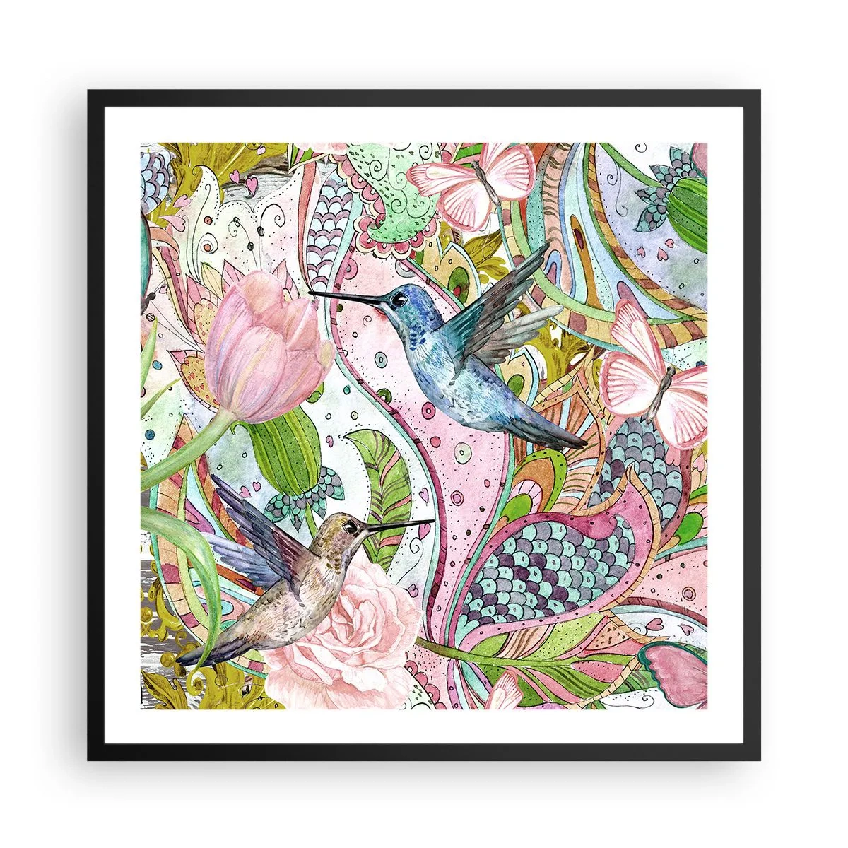 Plakat w czarnej ramie - Wplątane w pnączach - 60x60 cm