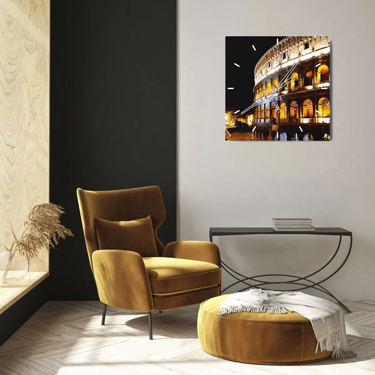 Zegar ścienny - Koloseum nocą podświetlone światłami w Rzymie - 30x30cm - Igrzyska czas zacząć - Nowoczesna dekoracja ścienna do salonu i sypialni ARTTOR