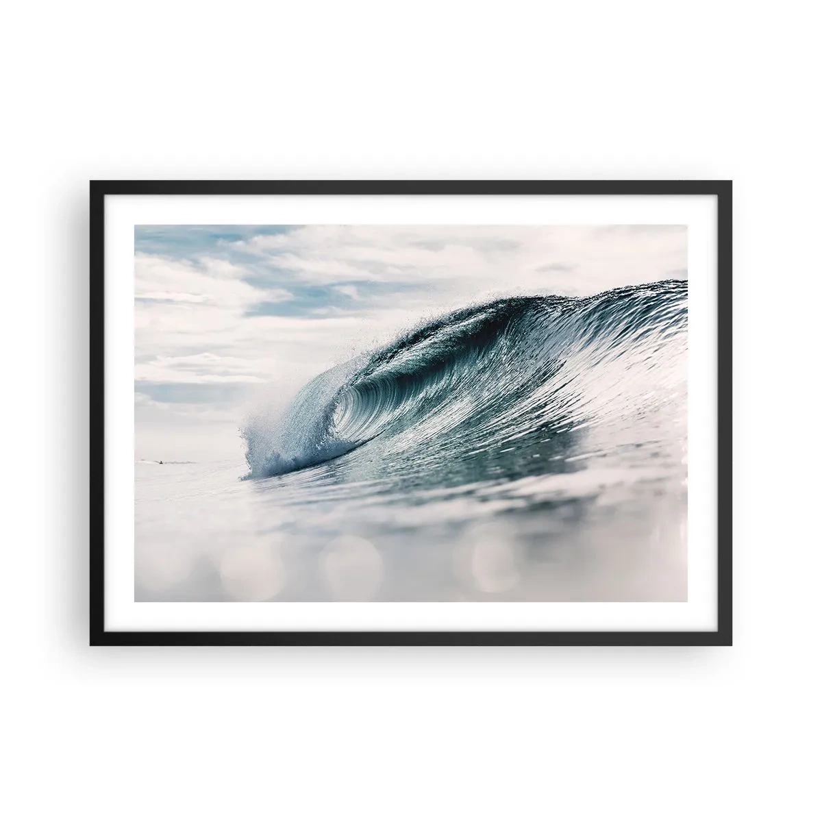 Plakat w czarnej ramie - Fala morska uchwycona w dynamicznym momencie na tle nieba - 70x50cm - Wodny szczyt - Nowoczesna dekoracja ścienna do salonu i sypialni ARTTOR