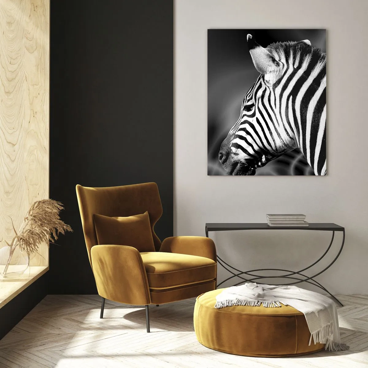 Obraz na szkle - Zebra w czarno-białej estetyce - 50x70cm - Białe jest białe, a czarne jest czarne - Nowoczesna dekoracja ścienna do salonu, kuchni i sypialni ARTTOR