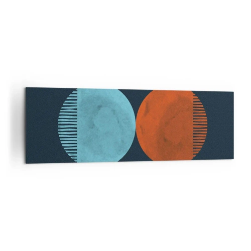Obraz na płótnie - Minimalistyczne dwa koła w kolorach niebieskim i pomarańczowym - 160x50cm - Tylko geometria? - Nowoczesna dekoracja ścienna do salonu i sypialni ARTTOR