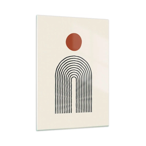 Obraz na szkle - Graficzna abstrakcja z liniami i okręgiem w stylu retro - 50x70cm - Magnetyzm kształtów i barw - Nowoczesna dekoracja ścienna do salonu, kuchni i sypialni ARTTOR