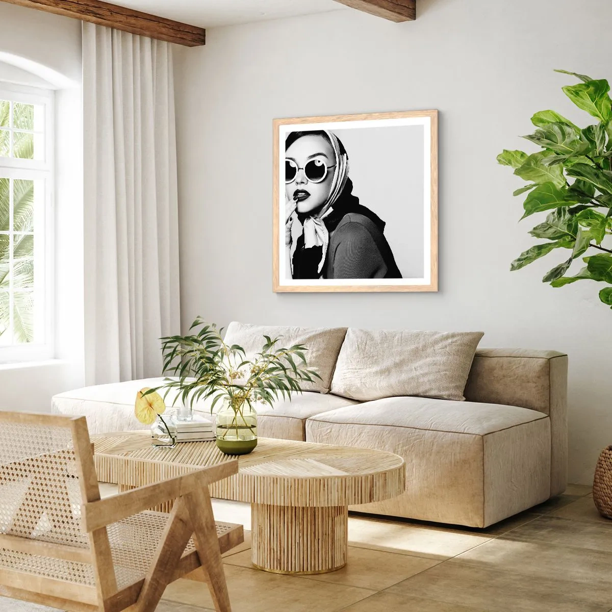 Plakat w ramie jasny dąb - Pozdrowienia z lat 60. - 30x30 cm