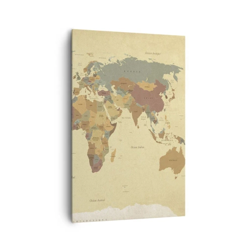 Obraz na płótnie - Stylizowana mapa świata w odcieniach beżu i pastelowych kolorów - 80x120cm - Dla ciebie - cały świat - Nowoczesna dekoracja ścienna do salonu i sypialni ARTTOR