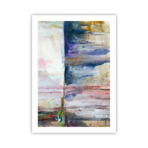 Plakat - Abstrakcyjna kompozycja w odcieniach niebieskiego, beżu i różu - 50x70cm - Barwne wrażenia i skojarzenia - Nowoczesna dekoracja ścienna do salonu, kuchni i sypialni ARTTOR